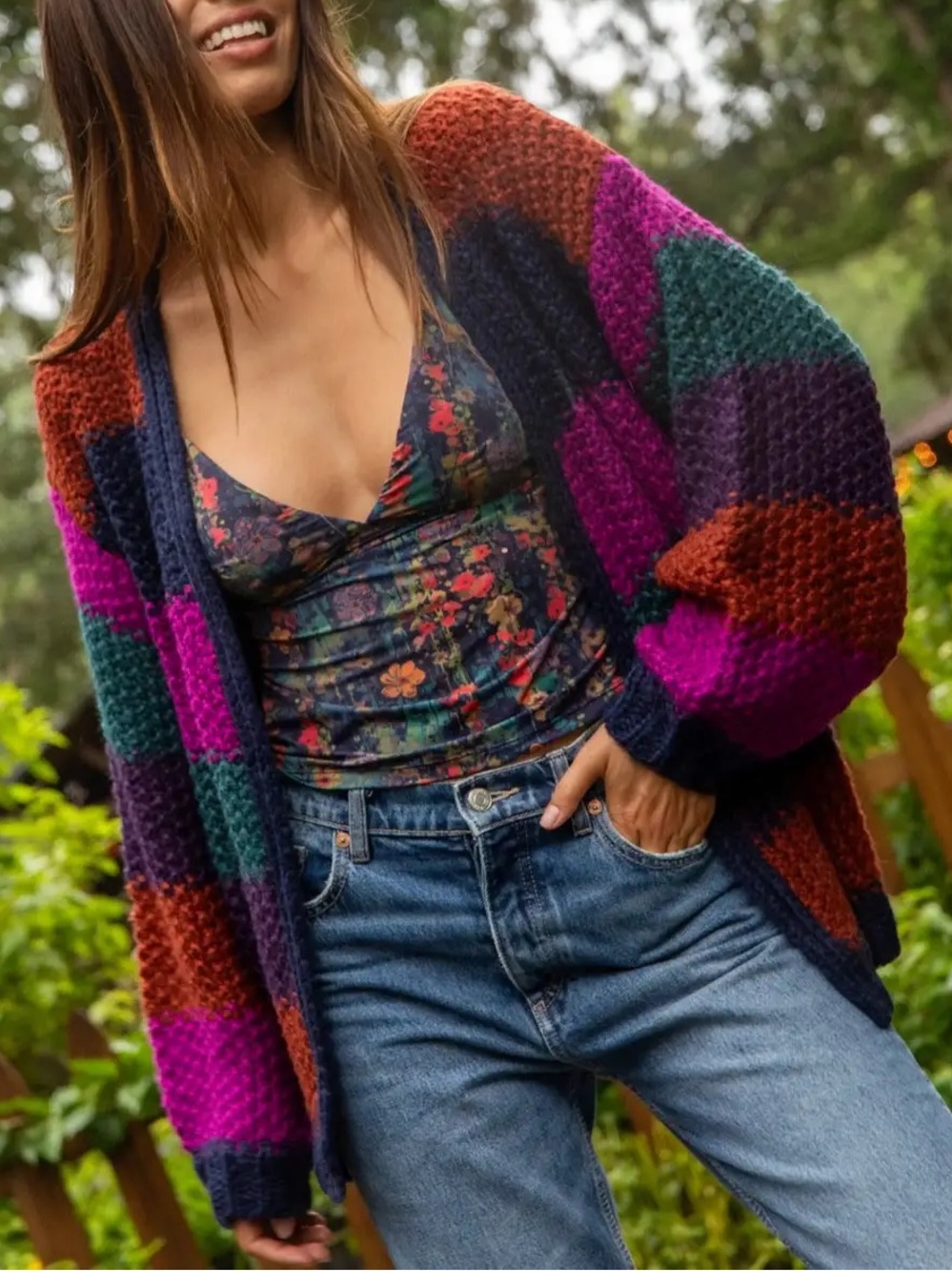 Natural Life Stripped Chunky Knit Cozy Cardigan Cottagecore Fall Layer Moody